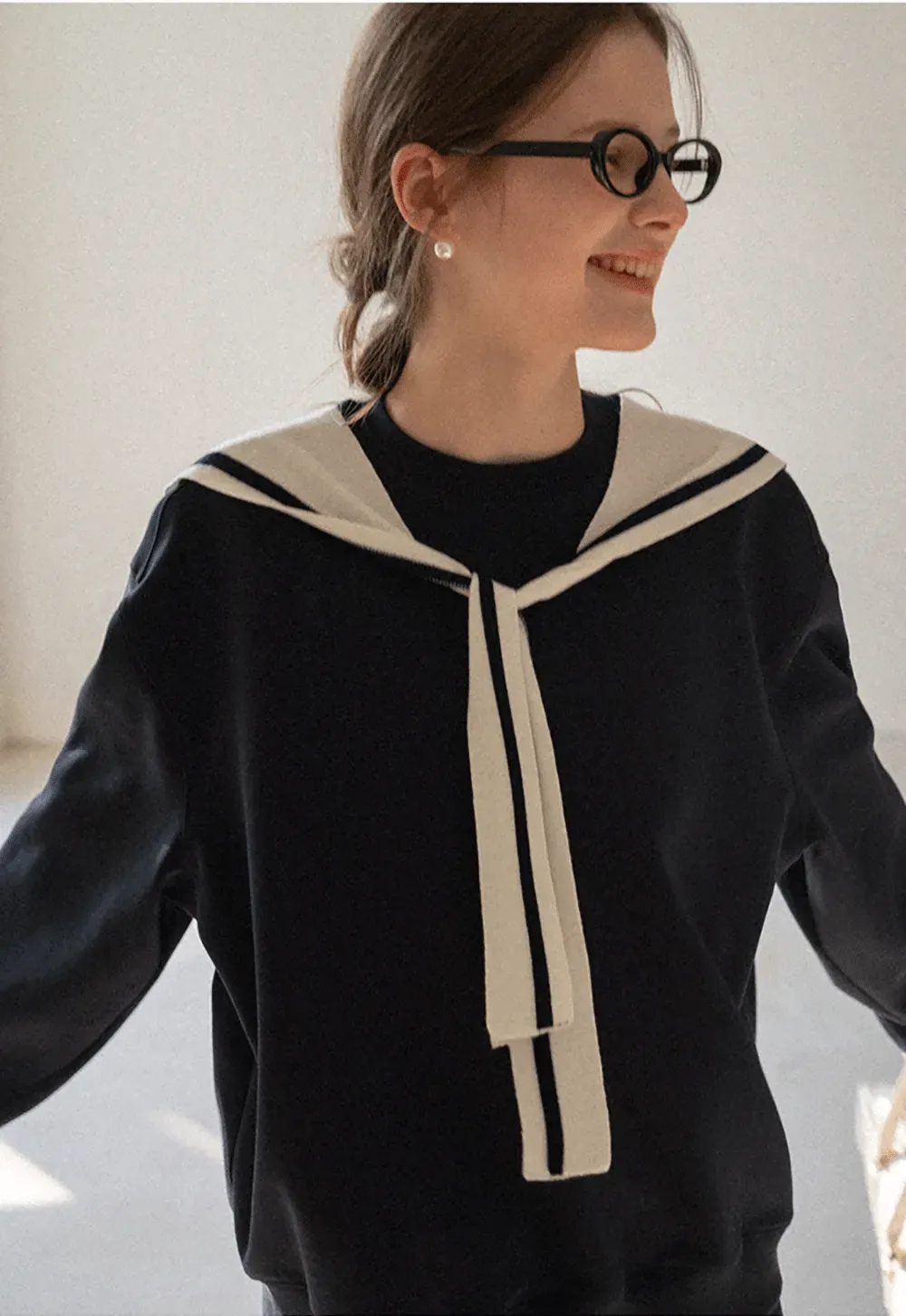 Sailor collar sweatshirt scarf shawl skirt set