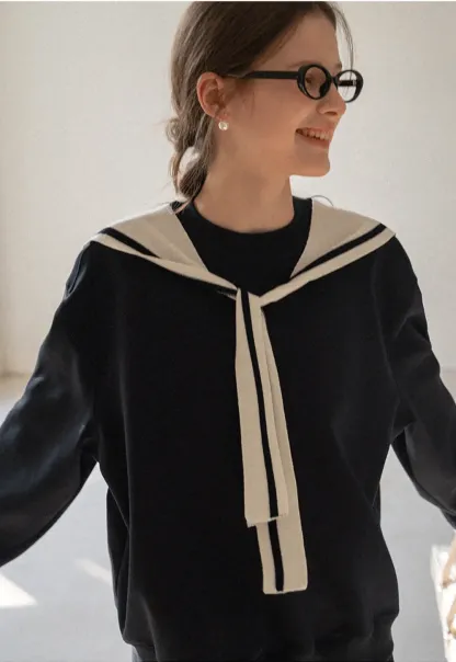 Sailor collar sweatshirt scarf shawl skirt set