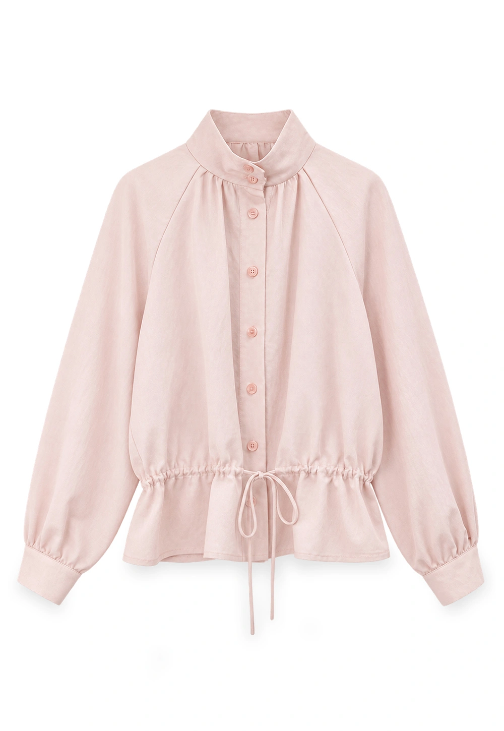 High Collar Drawstring Waist Blouse