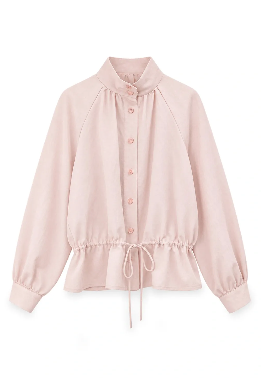 High Collar Drawstring Waist Blouse