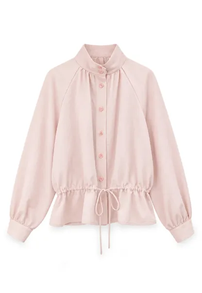 High Collar Drawstring Waist Blouse