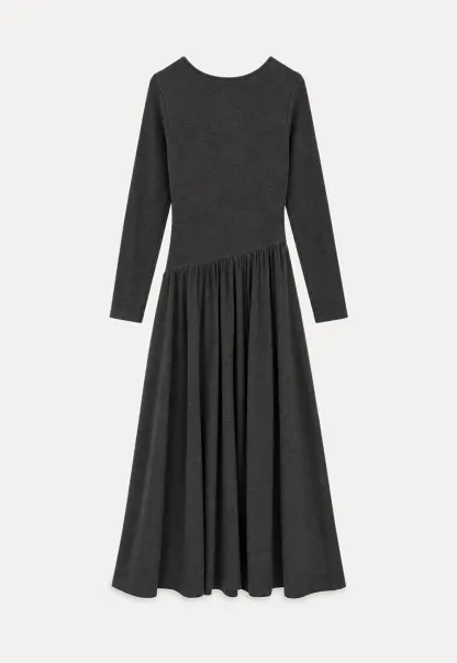 High Waist Pleated Long Sleeve Knit Dress