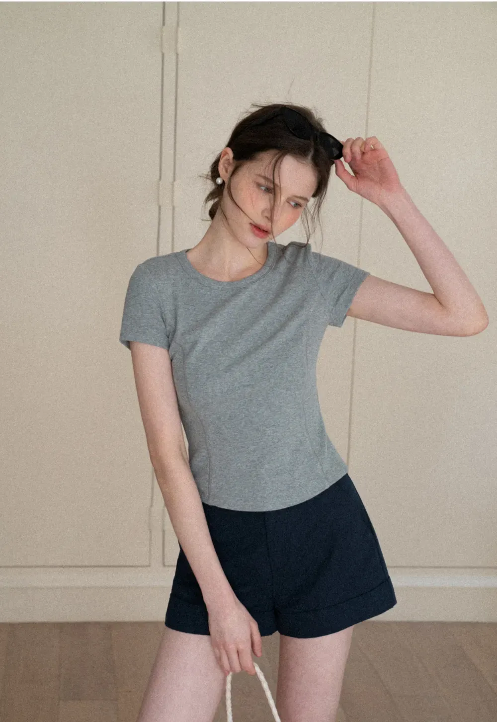 Cropped Tailored Shorts with Cuffed Hem