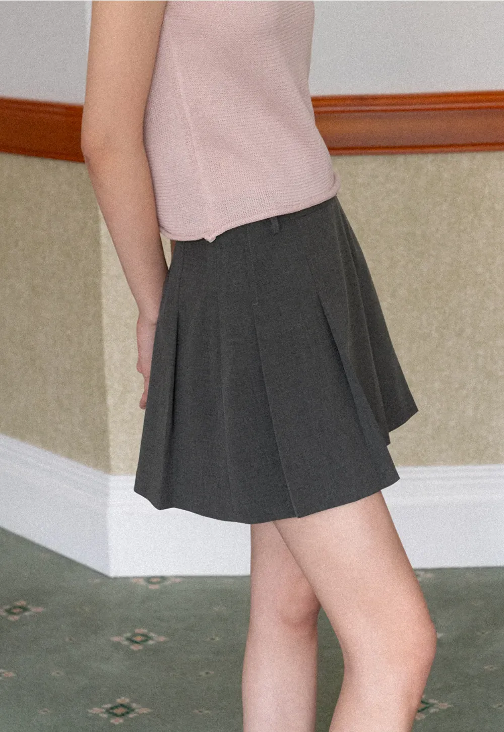 Pleated A-line Mini Skirt