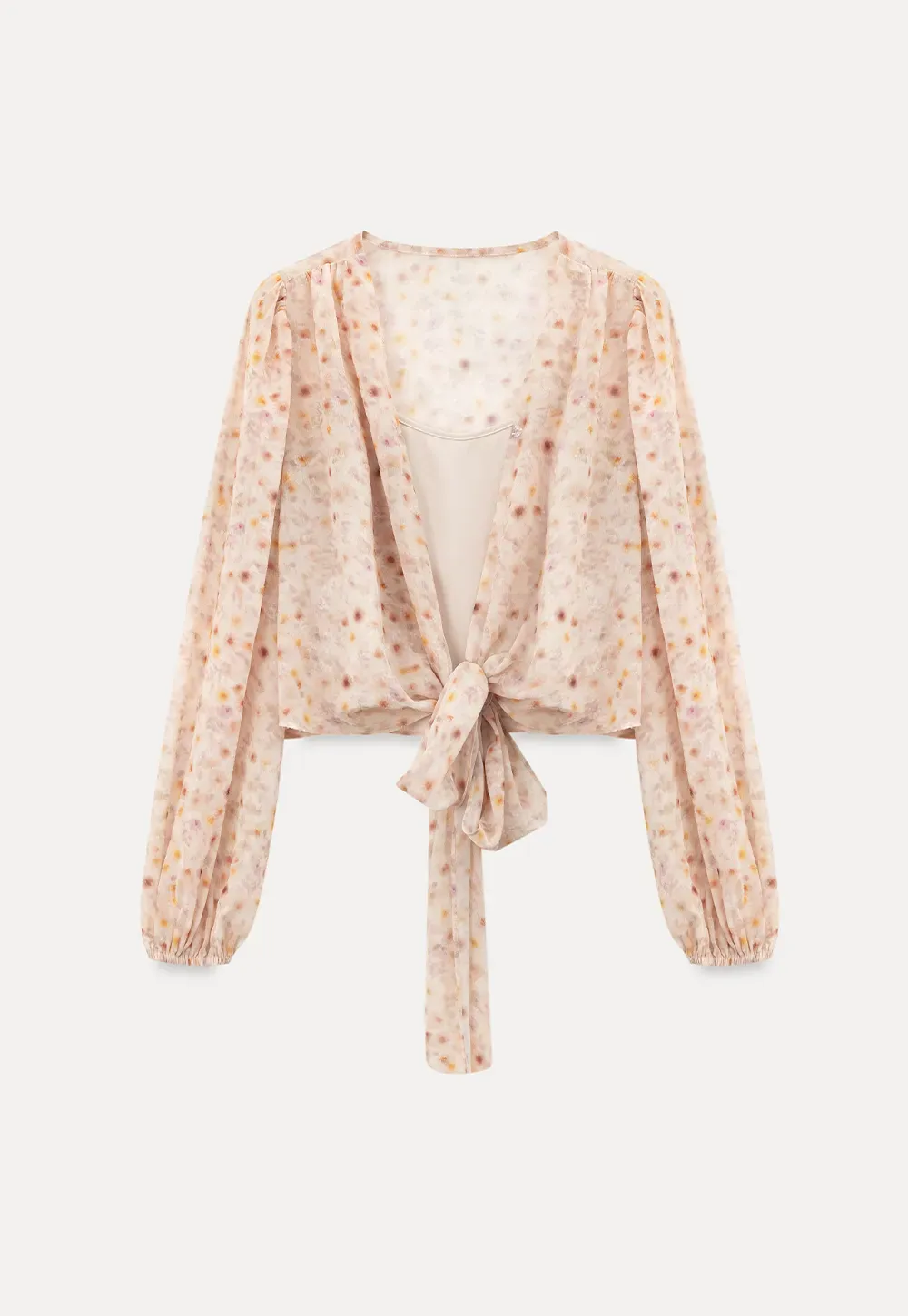 Lace Chiffon Wrap Blouse with Long Sleeves