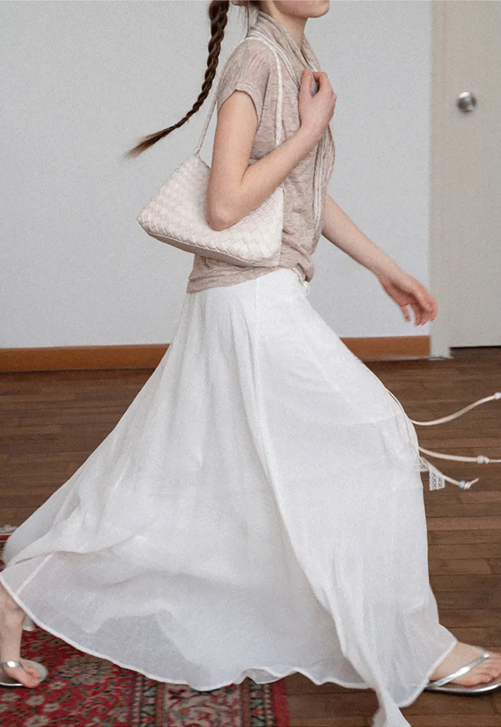 Flowy Maxi Skirt with Lace Trim and Drawstring Waist