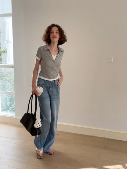 Short Sleeve Collared Button Front T Shirt