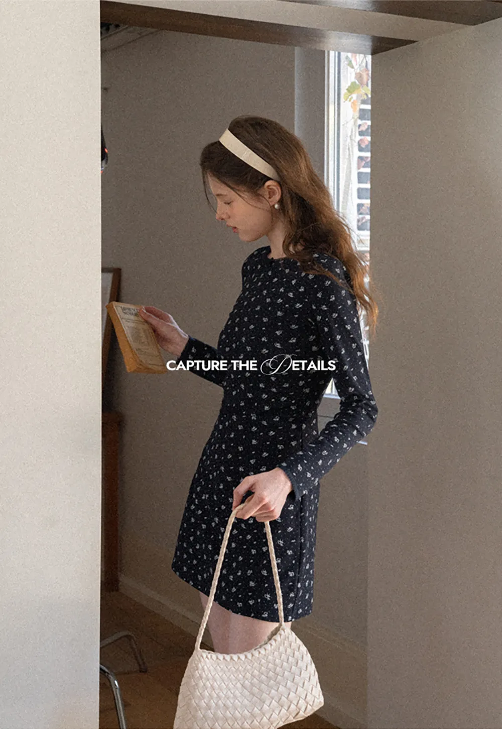 Long Sleeve Floral Print Dress with Cross Neck Detail