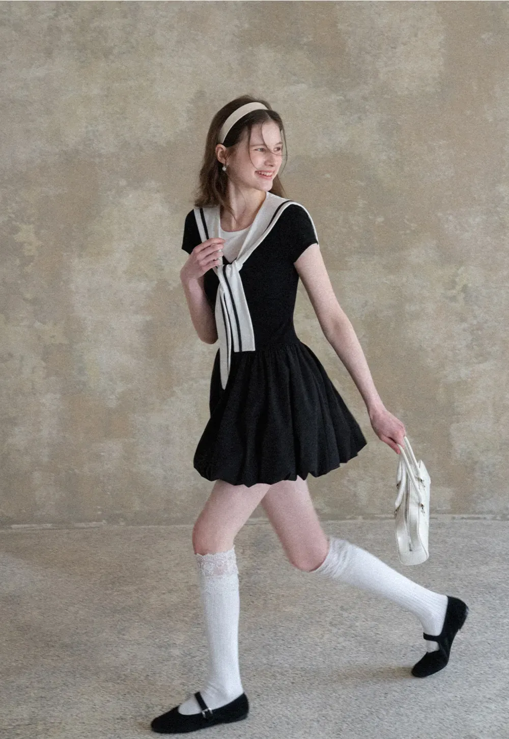 Sailor Collar Short Sleeve Flared Dress