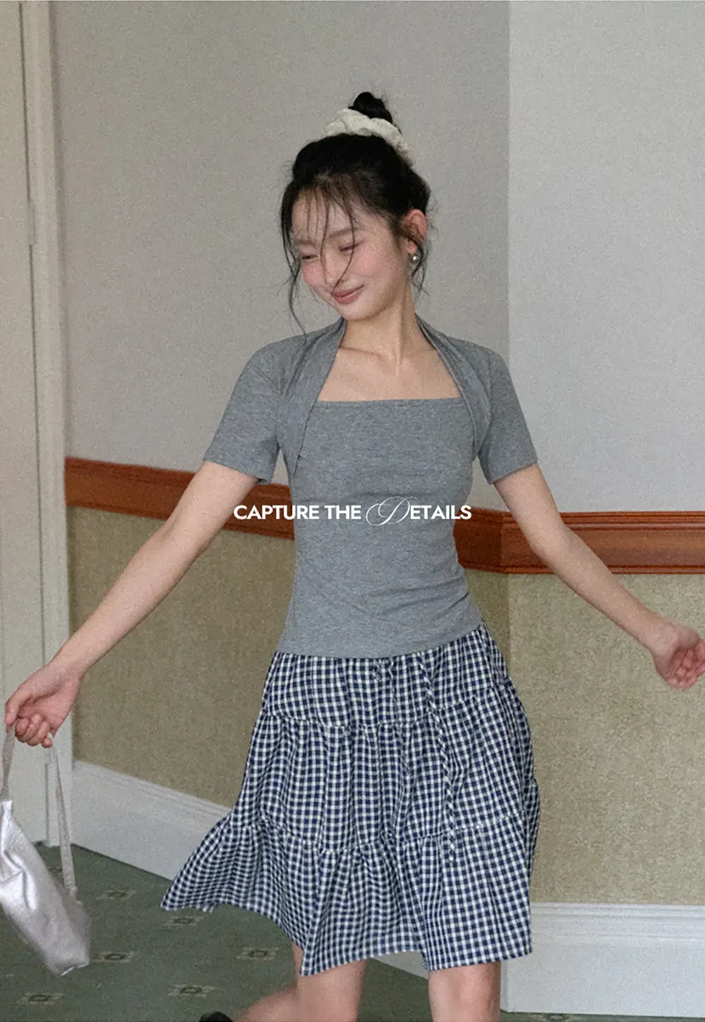 Gingham Pattern Tiered Skirt