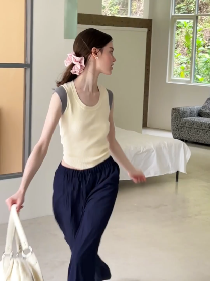 Wide Leg Elastic Waist Casual Pants