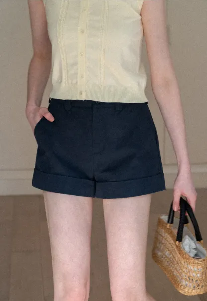 Cropped Tailored Shorts with Cuffed Hem