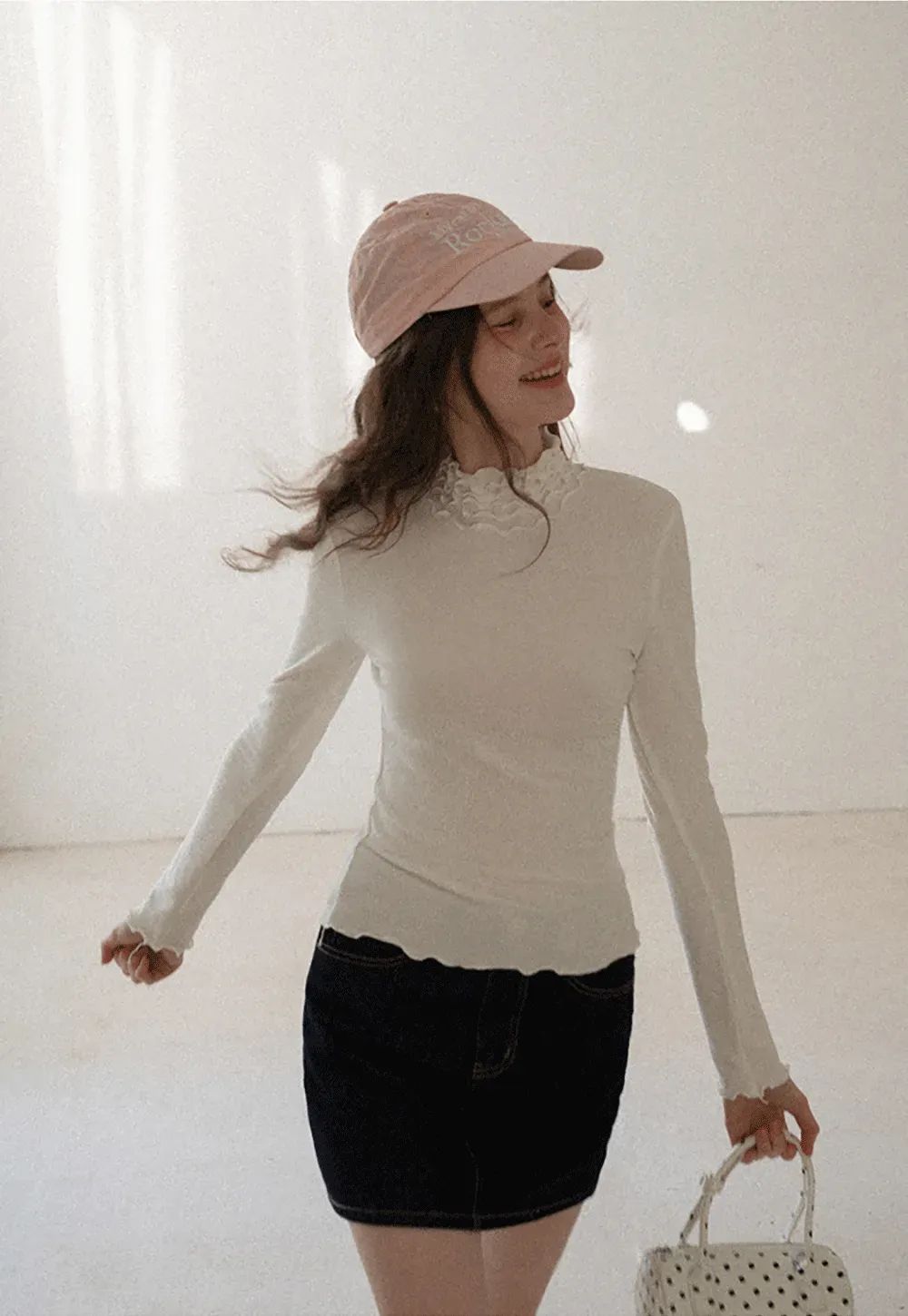 Elegant High Neck Long Sleeve Top with Ruffle Detail