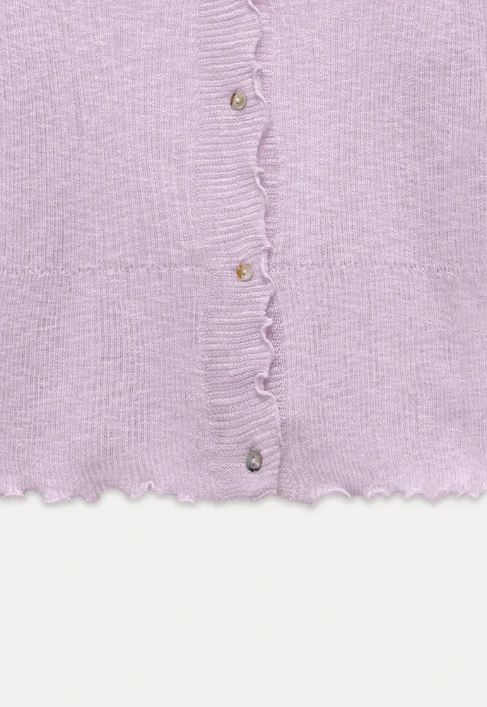 Women Ruffle Ribbed Knit Button Cardigan