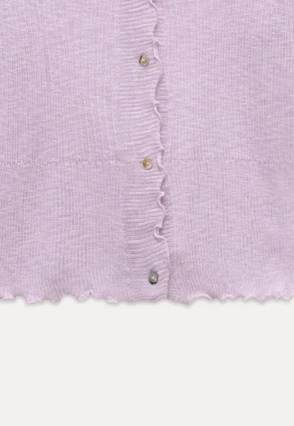 Women Ruffle Ribbed Knit Button Cardigan