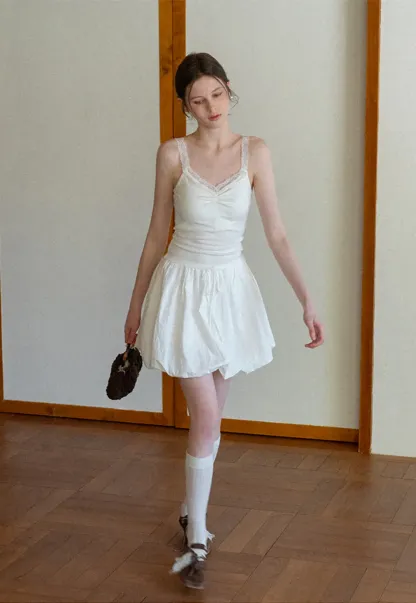 Lace Trimmed V Neck Camisole with Ruched Detail