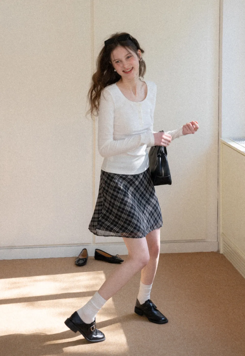 Long sleeve henley top with front buttons