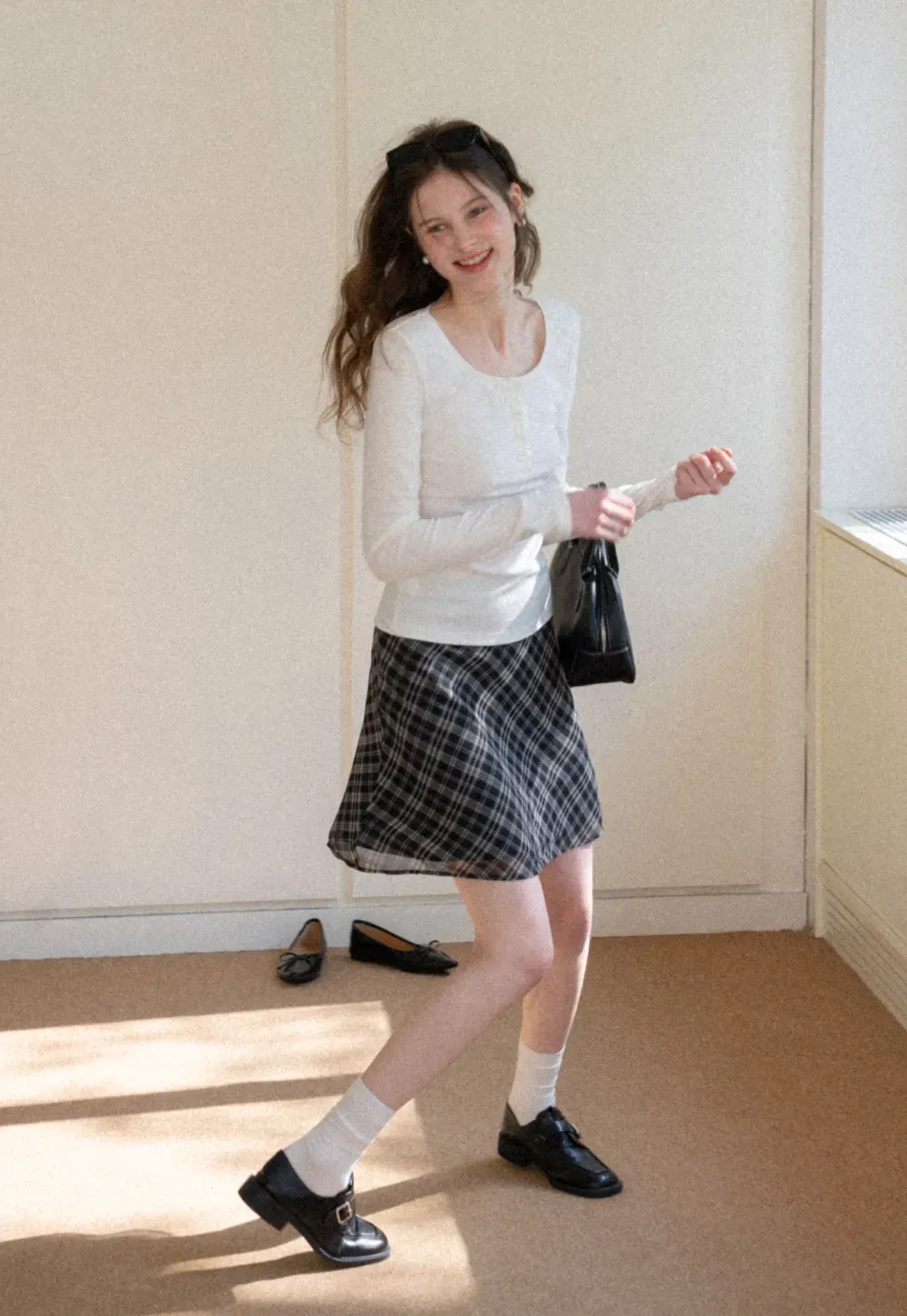 Long sleeve henley top with front buttons