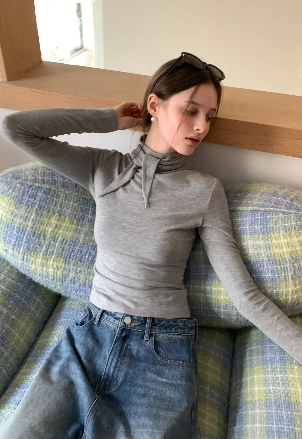 Tie Neck Long Sleeve T-Shirt Top