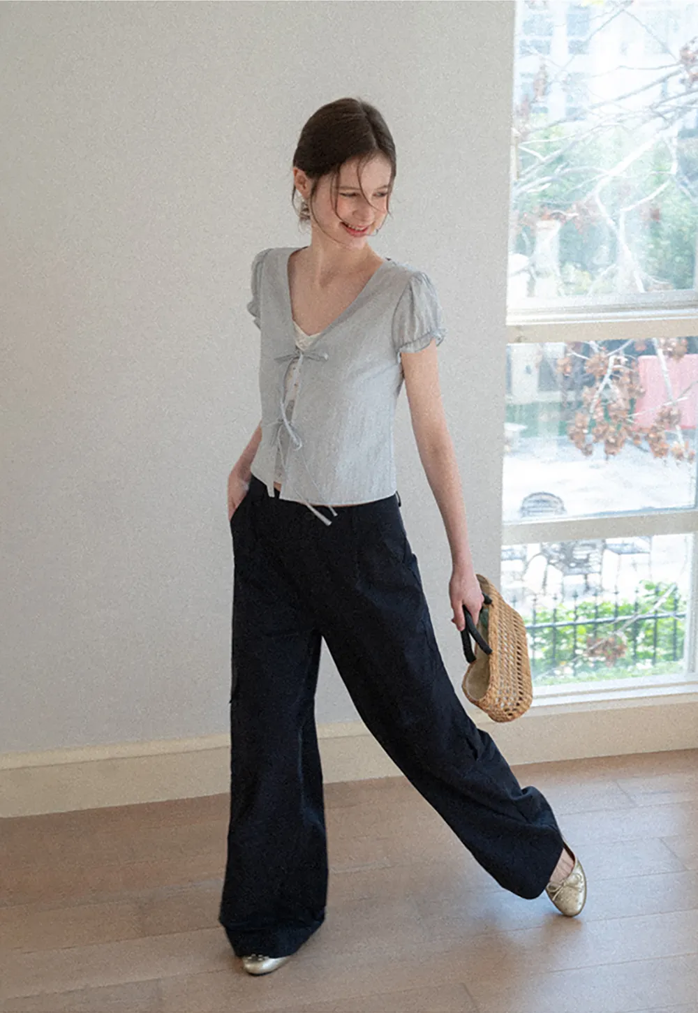 Wide Leg Pleated Casual Pants