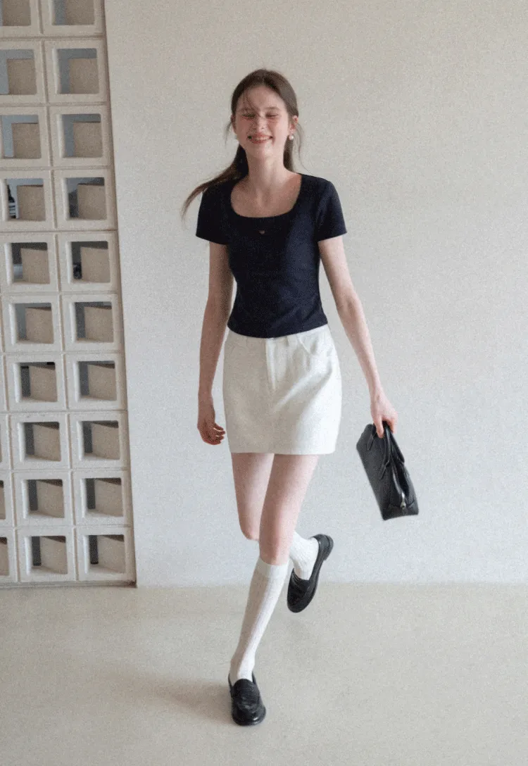 Short Sleeve Crop Top with Square Neckline