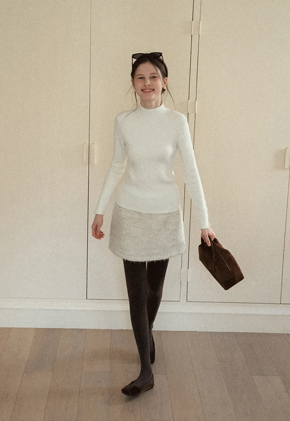 Elegant High Neck Knit Sweater with Button Detail Sleeve