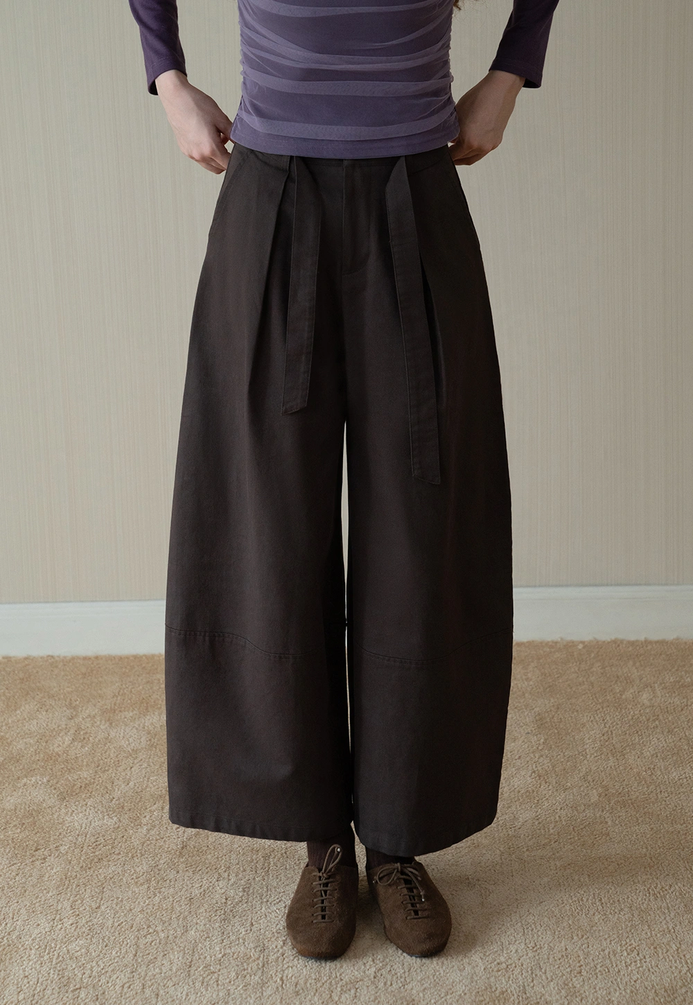 Womens High-Waist Wide-Leg Pants with Belt Detail