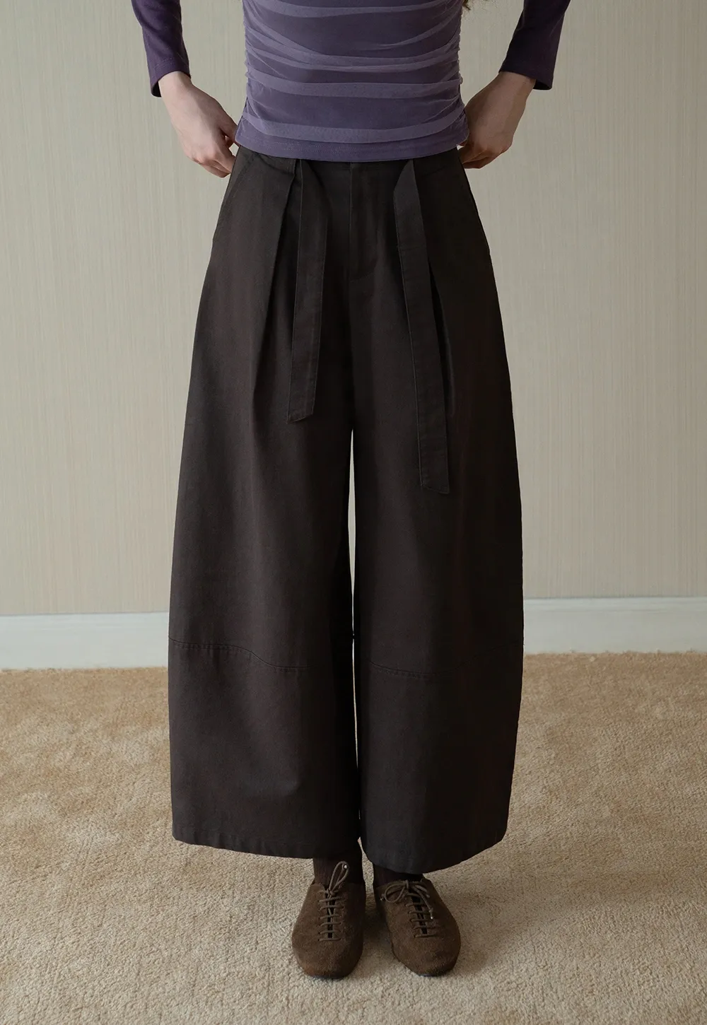 Womens High-Waist Wide-Leg Pants with Belt Detail