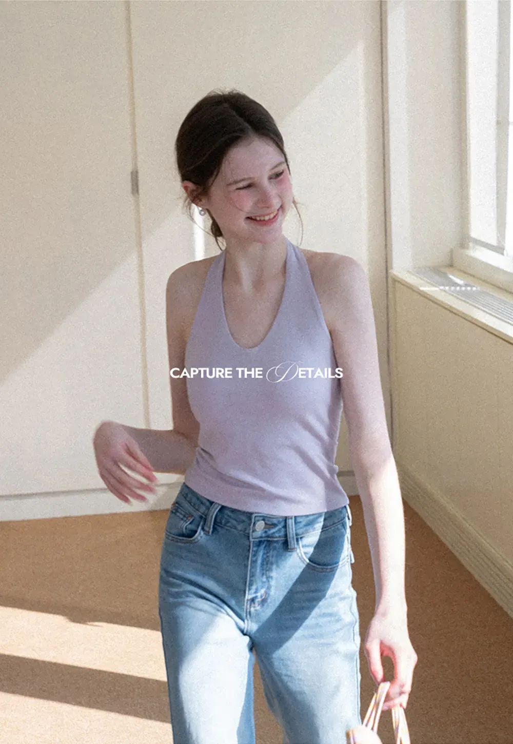 V neck halter tank top with fitted silhouette