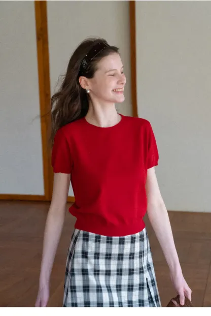 Plaid Skirt with Front Slit