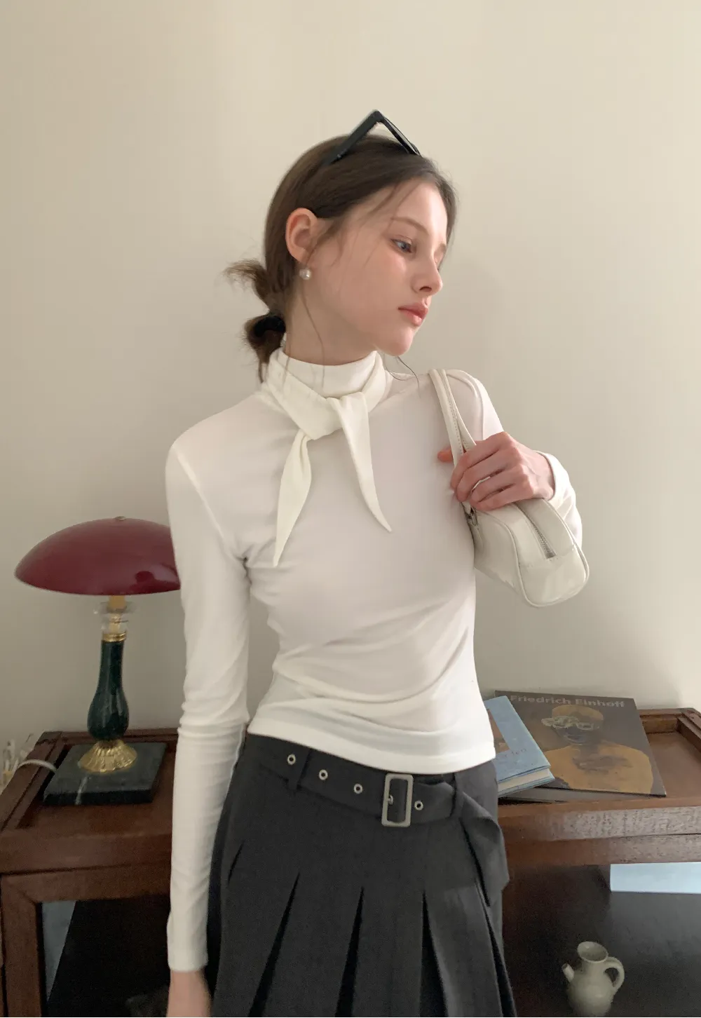 Tie Neck Long Sleeve T-Shirt Top