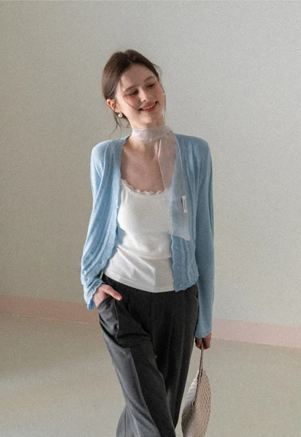 Long Sleeve Knit Sweater with Lace Trim