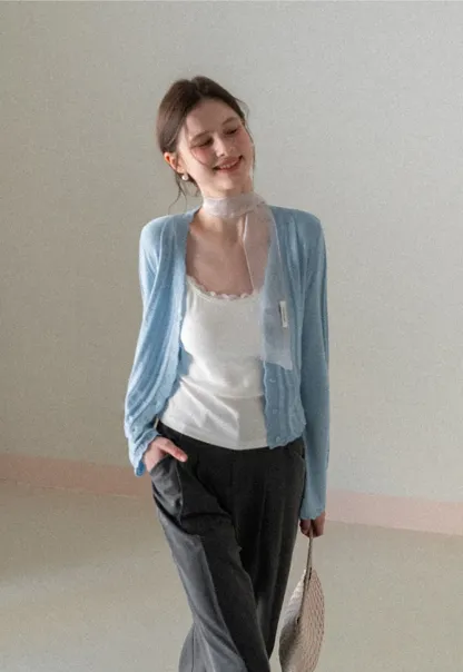 Long Sleeve Knit Sweater with Lace Trim