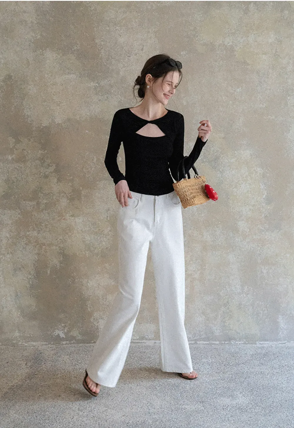 Long sleeve top with front cutout detail