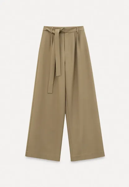 Wide leg casual pants with waist tie