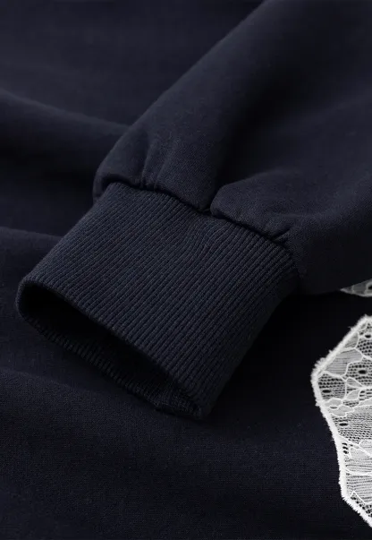 Off Shoulder Sweatshirt with Lace Number Print