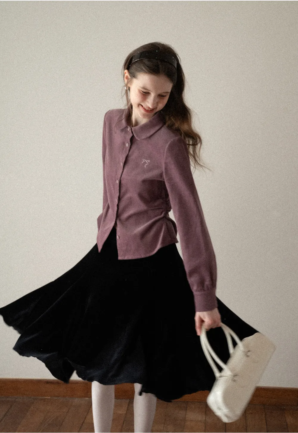 Elegant Corduroy Blouse with Ruched Detail