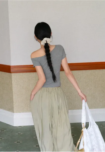 Loose Fit Elastic Waist Wide Leg Pants