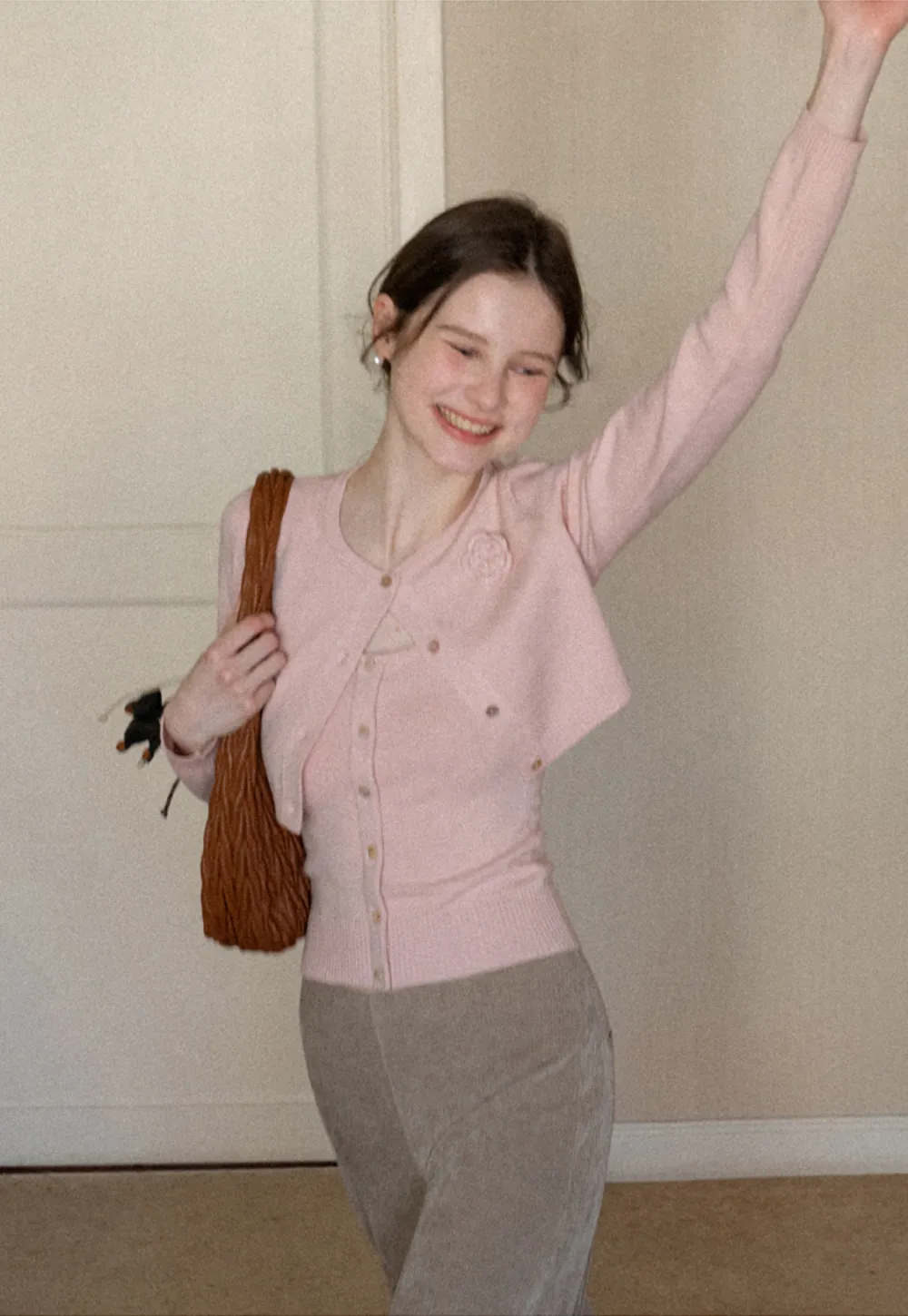 Elegant Knit Cardigan with Button Detail and Tank Top Set