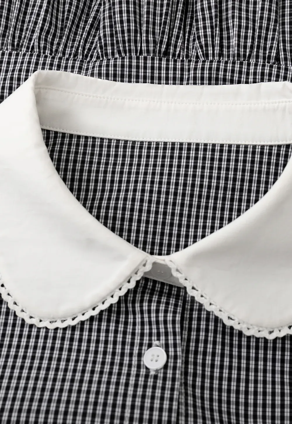 Peplum Gingham Collar Shirt with Flared Hem