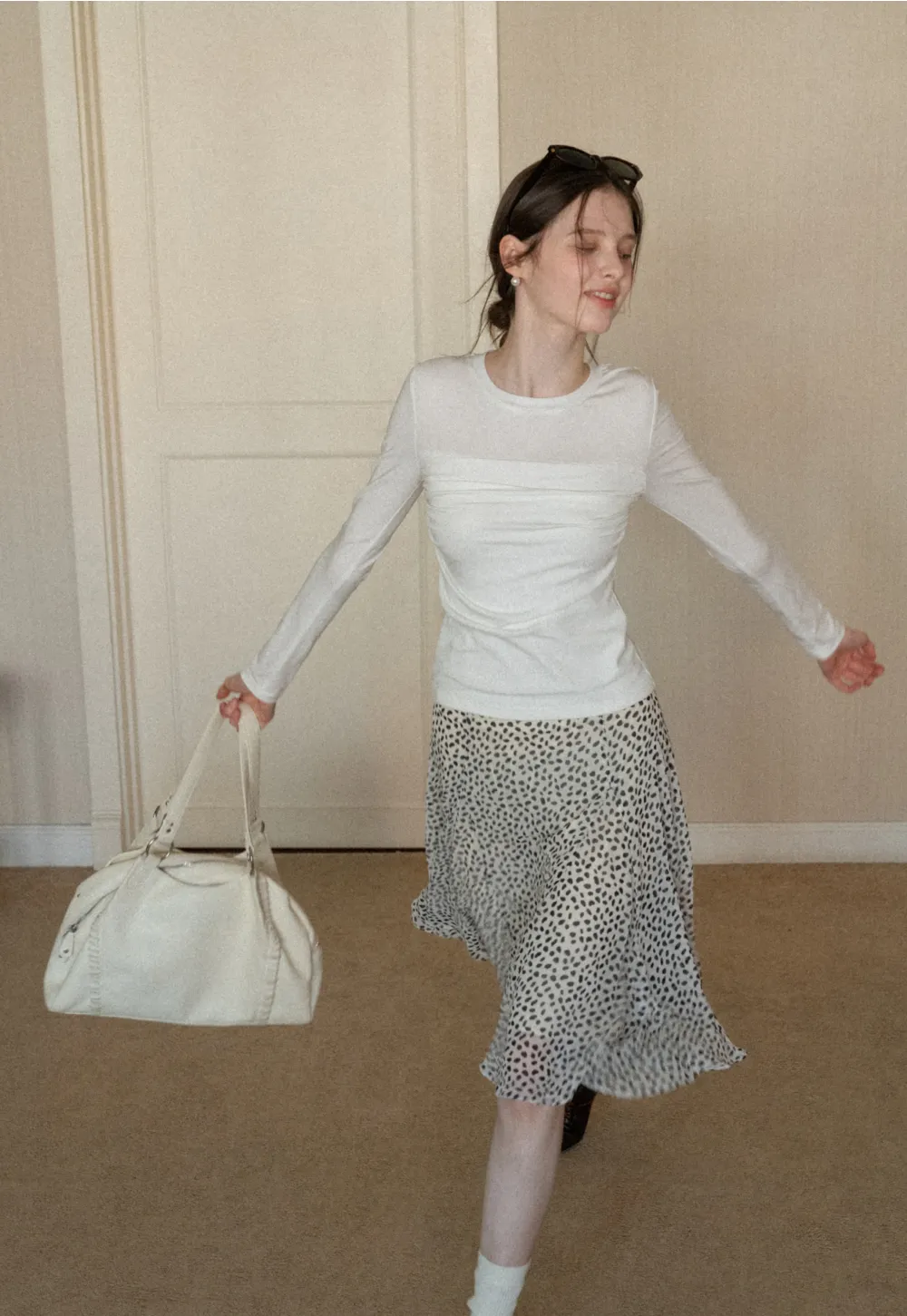 Ruched Long Sleeve T-Shirt with Gathered Detail