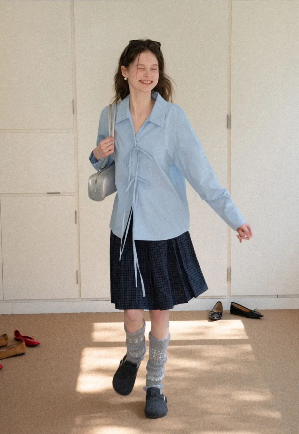 Long sleeve shirt with front tie detail