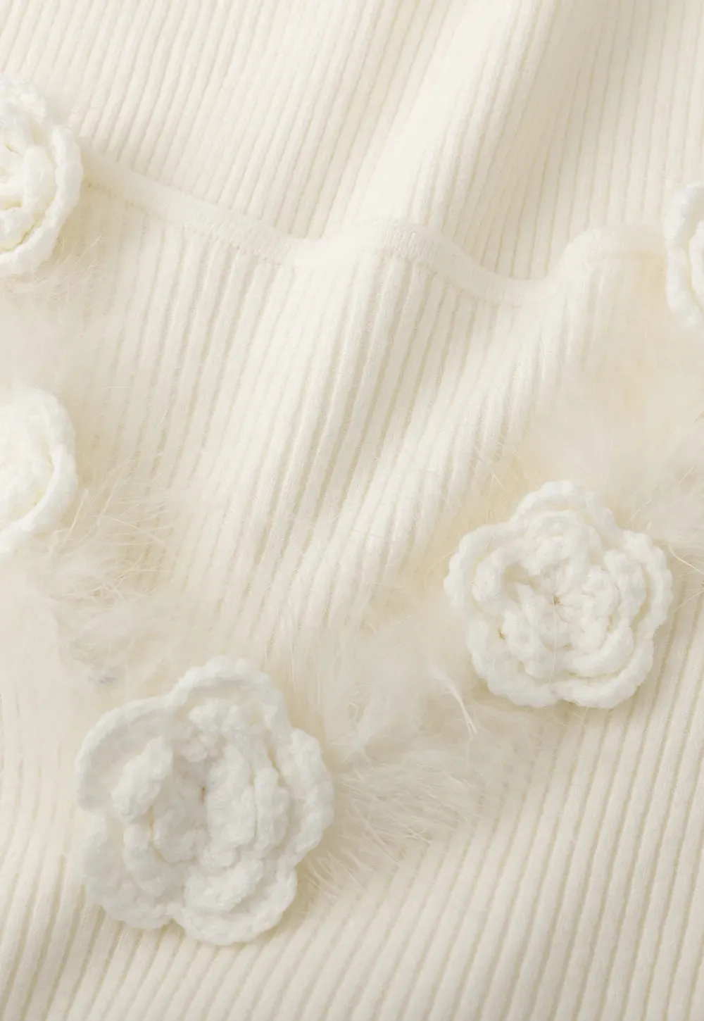 Floral Embellished V Neck Woolen Knit Sweater