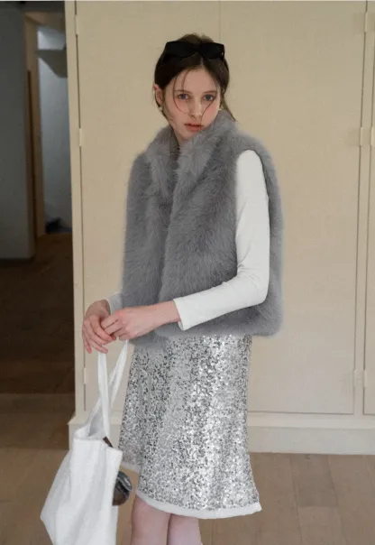 Fur Vest with High Collar Design