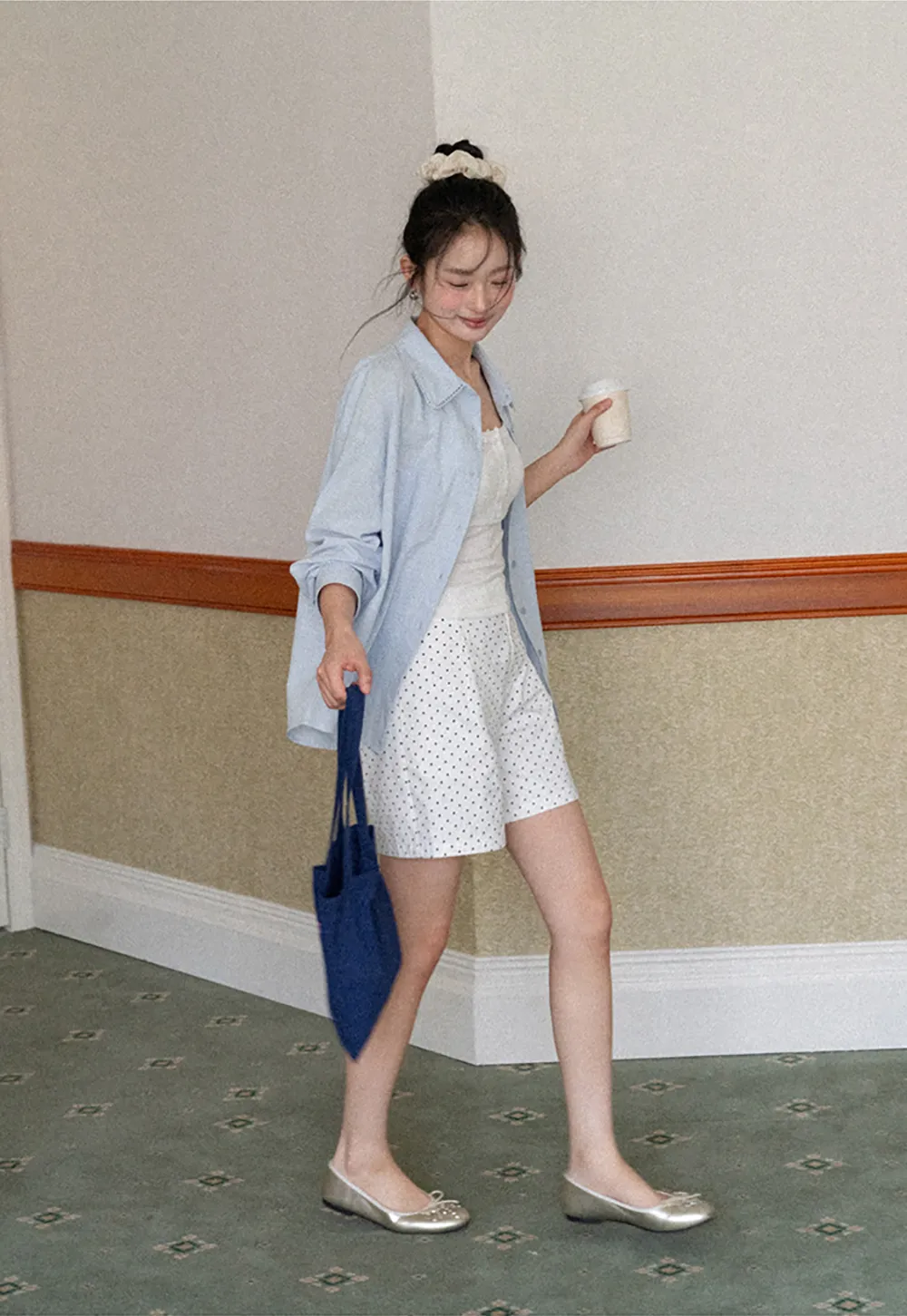 Lightweight long sleeve button front shirt with lace trim