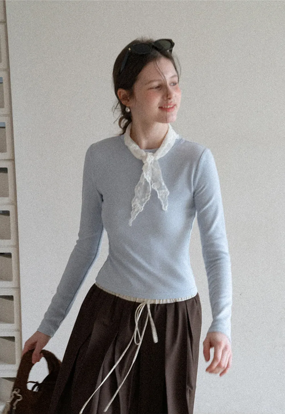 Elegant Long Sleeve Top with Neck Tie Detail