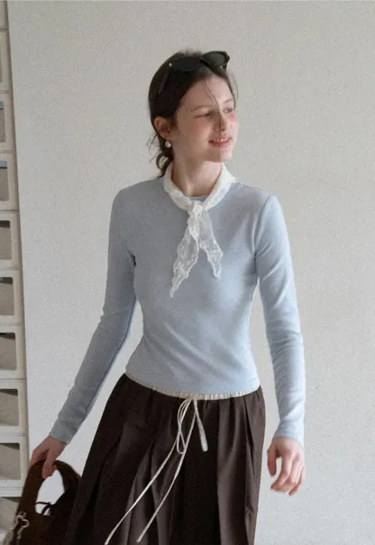 Elegant Long Sleeve Top with Neck Tie Detail