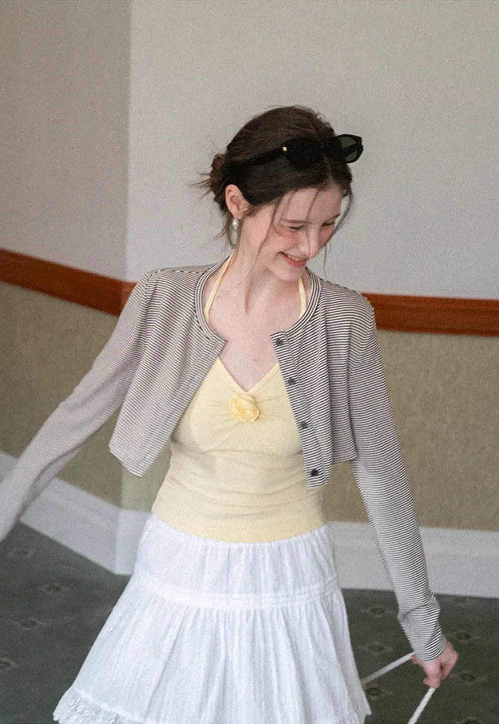 Striped cardigan with buttons and V neck tank top