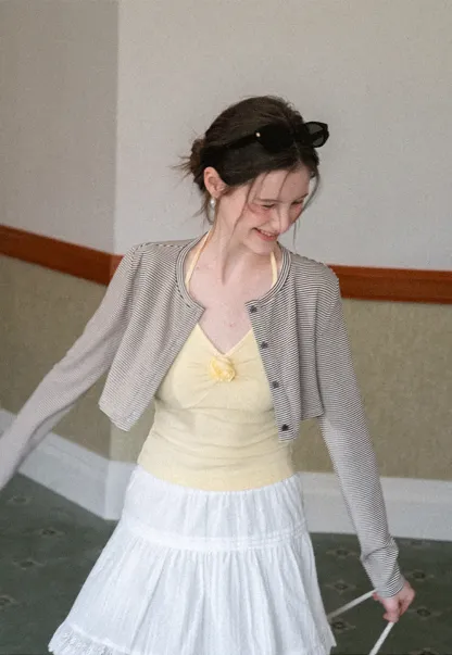 Striped cardigan with buttons and V neck tank top