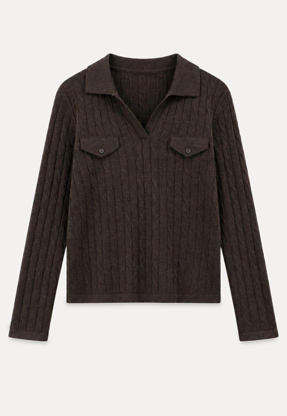 Ribbed Knit Cardigan with Collar and Patch Pockets